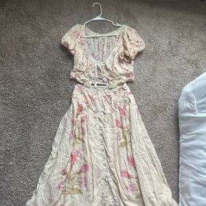 Free People Cream and Pink Floral Maxi Dress